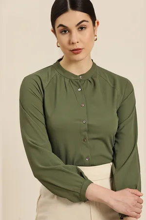 Invictus Women Olive Green Textured Formal Shirt