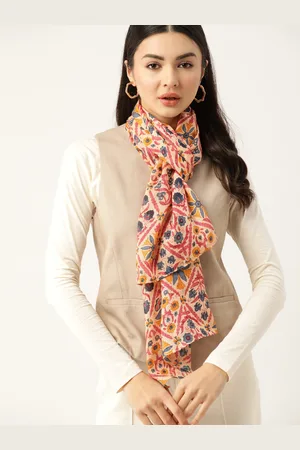 DressBerry Women Beige & Blue Printed Scarf