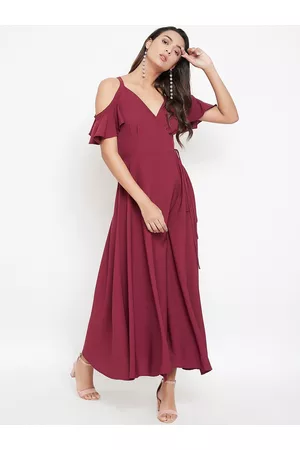 Berrylush Women Maroon Solid Maxi Dress