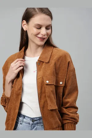 Mast & Harbour Women Brown Self Design Bomber Jacket