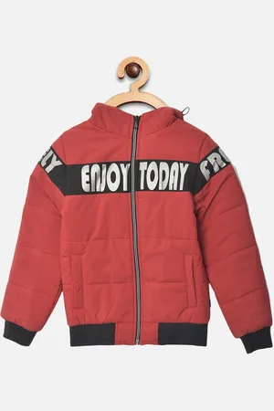 Crimsoune Club Boys Red & Black Typography Hooded Bomber Jacket