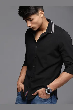 WROGN Men Black Slim Fit Knitted Casual Shirt