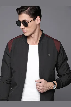 Louis Philippe Men Black & Burgundy Bomber Jacket