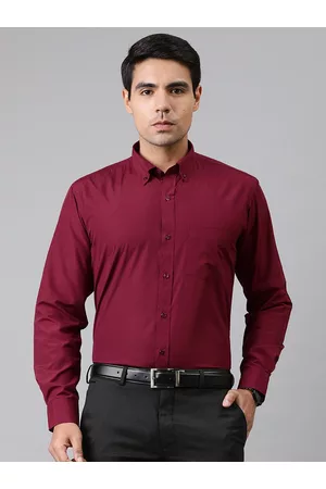 English Navy Men Maroon Slim Fit Easy Iron Solid Formal Shirt