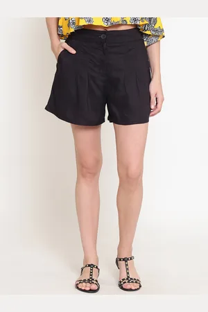 Sera Women Black Solid Loose Fit Regular Shorts