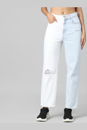 ONLY Women Blue Straight Fit High-Rise Low Distress Jeans