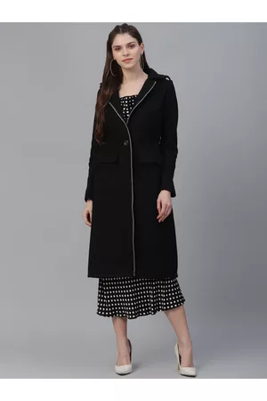 ATHENA Women Black Solid Longline Overcoat