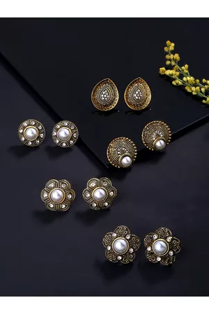 Yellow Chimes Women Set Of 5 Gold-Plated & Silver Oxidised Stud Earrings