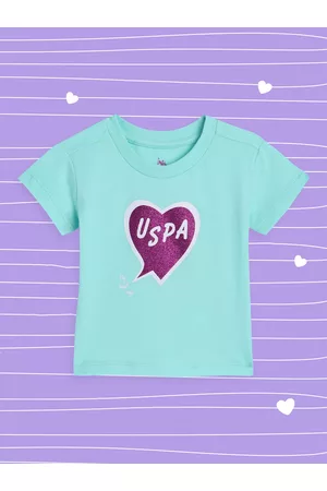 Ralph Lauren Girls Blue Brand Logo Foil Print Round Neck Pure Cotton T-shirt