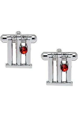 Bodha Silver-Plated Red Cricket Stump Shaped Cufflink