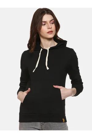 Campus Women Black Solid Hooded Sweatshirt