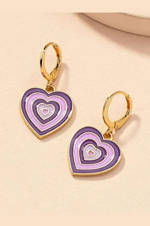 EL REGALO Purple Textured Heart Shaped Drop Earrings
