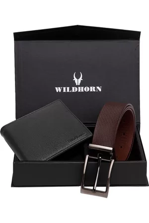 WildHorn Men Black & Brown RFID Protected Genuine Leather Accessory Gift Set