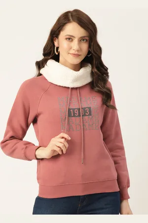 MADAME Women Dusty Pink Printed Stylized Turtle Neck Sweatshirt