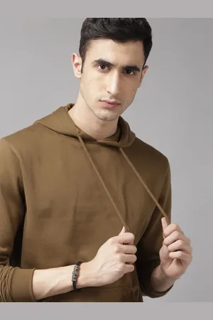 Roadster Men Brown Solid Hooded Sweatshirt