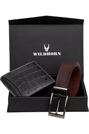 WildHorn Men Black & BBrown RFID Protected Genuine Leather Accessory Gift Set