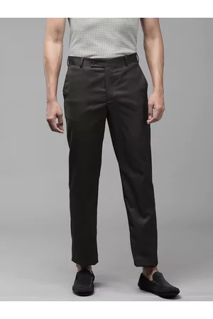 Park Avenue Men Charcoal Grey Textured Smart Fit Trousers