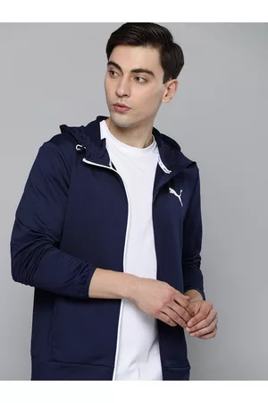 PUMA Men Navy Blue Solid Slim Fit dryCELL RTG FZ Hooded Sporty Track Jacket