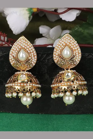 ANIKAS CREATION Gold-Plated Contemporary Jhumkas Earrings