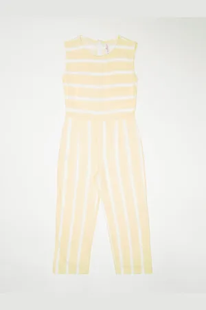 Crimsoune Club Girls Yellow & White Striped Basic Jumpsuit
