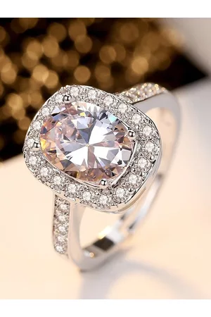 YouBella Women Silver-Toned Stone-Studded Adjustable Ring