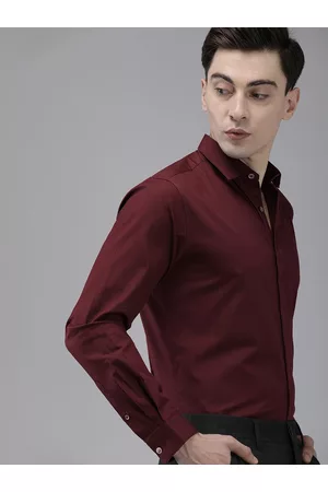 The Bear House Men Maroon Slim Fit Cotton Concealed Placket Formal Shirt