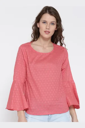 Sera Women Pink Self Design Pure Cotton Top