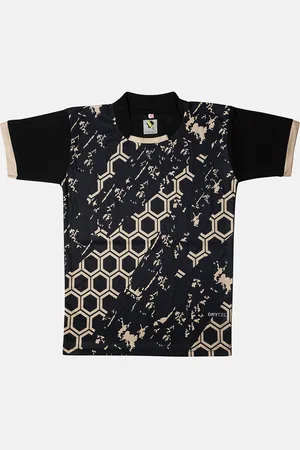 TINY HUG Boys Black Printed Polo Collar T-shirt