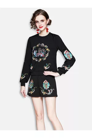 JC Collection Women Black & White Printed T-shirt with Shorts