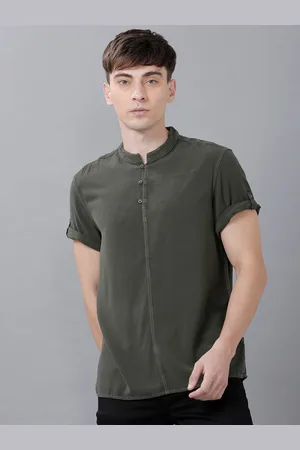 Identiti Men Olive Green Slim Fit Solid Casual Shirt