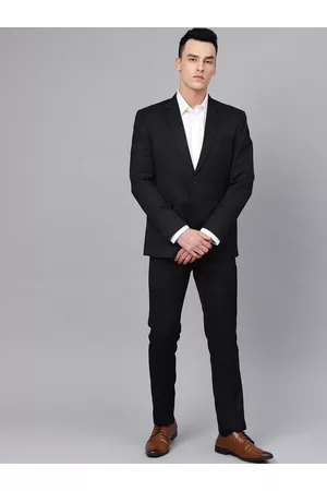 MANQ Men Black Solid Slim Fit Formal Suit