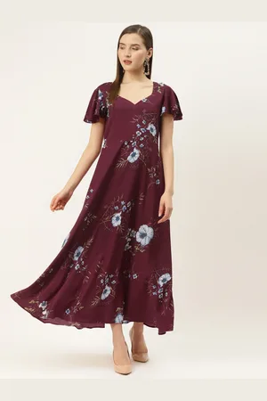 Deewa Women Burgundy & Blue Floral Print Maxi Dress