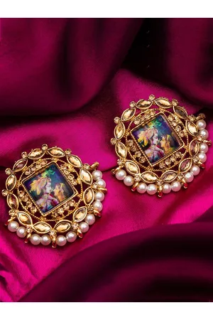 Aadita Women Gold Plated Photo Design Pearl Contemporary Studs Earrings