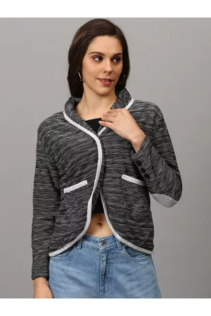 Campus Women Black & White Single-Breasted Casual Blazer