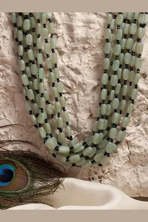 DUGRISTYLE Green & Black Faux Emerald Layered Handcrafted Necklace
