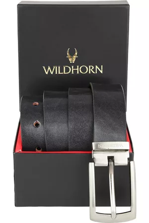 WildHorn Men Black Textured Leather Formal Belt