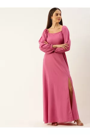 Berrylush Women Pink Solid Maxi Dress with High Slit Detail