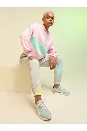 PUMA Women Pink Colourblocked INTL TR Hooded Sweatshirt