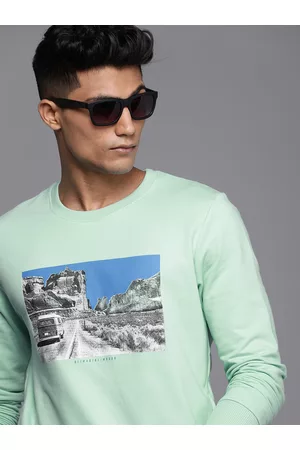 WROGN Men Mint Green Graphic Printed Slim Fit Pullover Sweatshirt