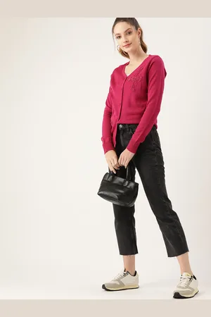 DressBerry Women Pink Cardigan Sweater with Embroidered Detail
