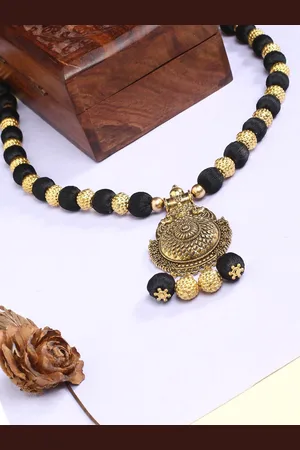 Akshara Clothing Black & Gold-Toned German Silver Necklace