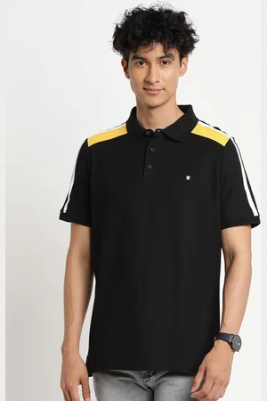 Turtle Men Black Polo Collar Cotton Slim Fit T-shirt