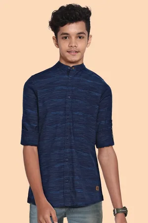 Roadster Boys Navy Blue Buffalo Checks Opaque Pure Cotton Casual Shirt
