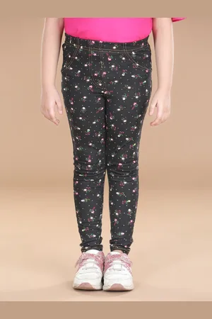 StyleStone Girls Black & White Printed Cotton Jeggings
