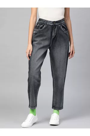 Sassafras Women Navy Blue Cotton Relaxed Fit High-Rise Clean Look Stretchable Crop Jeans