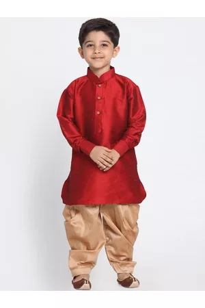 Vastramay Boys Maroon Self Design Cotton Silk Kurta with Dhoti Pants