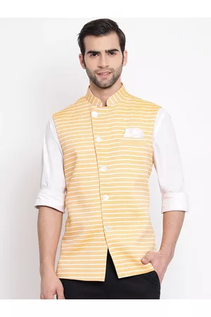 Vastramay Men Yellow Striped Slim-Fit Nehru Jacket