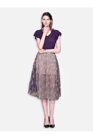 JC Collection Women Purple & Peach-Coloured Embellished Top With Skirt