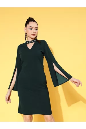 Sassafras Green Embellished Choker Neck Bodycon Dress