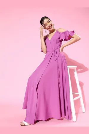 Berrylush Women Charming Purple Solid Sweetheart Neck Dress